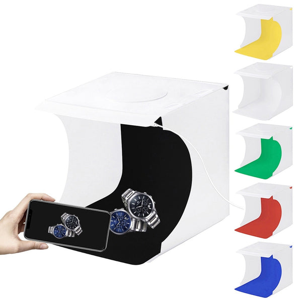 PULUZ 20cm Folding Portable 550LM Light Photo Lighting Studio Shooting Tent Box Kit with 6 Colors Backdrops (Black, White, Yellow, Red, Green, Blue), Unfold Size: 24cm x 23cm x 22cm