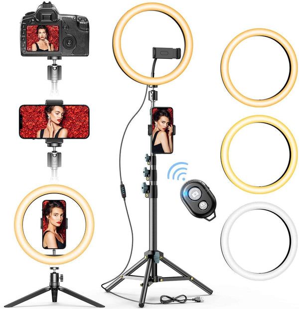 Ring Light 10'' with Stand and Phone Holder, LED Selfie Ring Light for Streaming & YouTube Video, Desk Ring Light Compatible with iPhone/Android, 3 Light Modes & 10 Brightness Levels