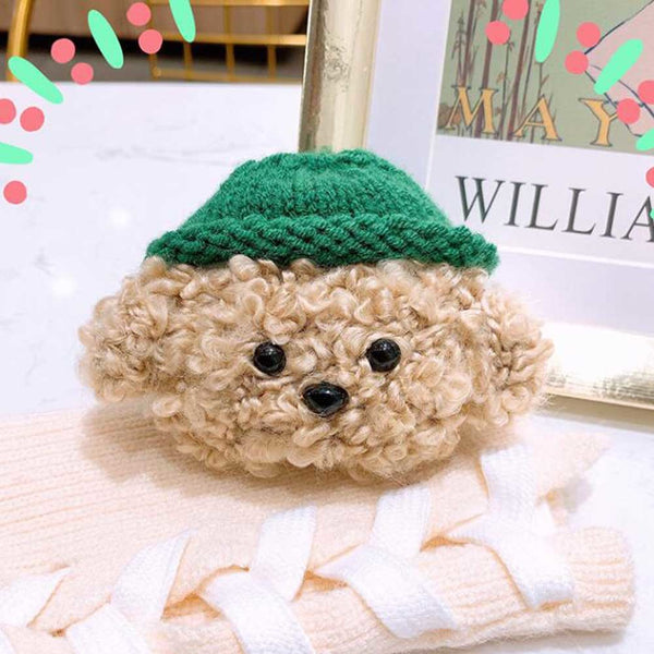 Lovely Brown Dog Plush Knitted Wireless Headphone Case Silicone Wireless Bluetooth Earbuds Headphones Case