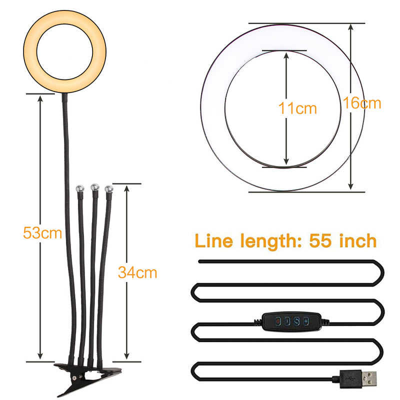 6" 4 in 1 Selfie Ring Light with Tripod Stand  for Live Stream Makeup,Mini Led Camera Ring Light Table Lamp Fill Light for YouTube Video Photography Shooting Vlog USB Plug YF