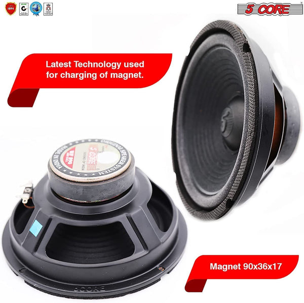 8 inch Subwoofer Replacement DJ Speaker Sub Woofer Loudspeaker Wide Range Loud 5 Core WF 8"-890 Ratings (1 Piece)