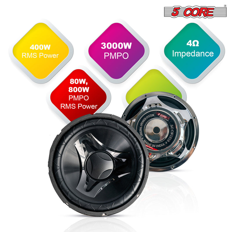 Car Speaker Subwoofer 12" Woofer for Car Audio Premium Quality Sub Woofer Heavy Bass Stereo Power 5 Core CW-12-10 Ratings