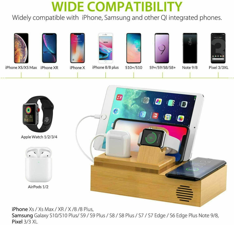 Bamboo Charging Dock Station Charger Holder Stand For iphone iWatch iPad AirPods