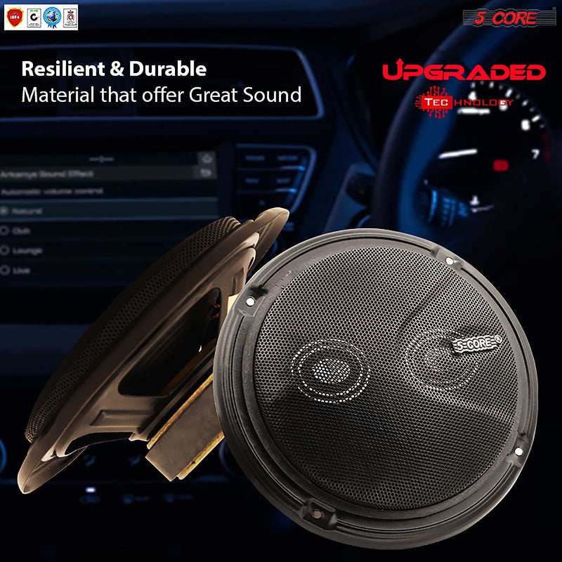 Car Speaker Coaxial 2 Way 6" Sold in Pair PMPO Door Speakers for Car Audio Premium Quality for Back, Boat, Bus, Irremovable Grill 5 Core CS-2-Way