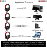 Gaming Headset for PS4 PC One PS5 Console Controller, Noise Cancelling Microphone Over Ear Stereo Headphones with Mic, LED Light, Bass Surround, Earmuffs for Laptop Mac NES Games 5 Core HDP GM1 R