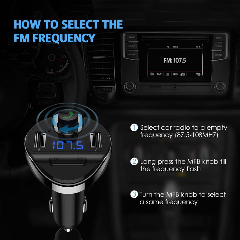 Wireless Bluetooth FM Transmitter for Car,  Car Radio Bluetooth Adapter MP3 Music Player  Car Kit with Dual USB Charging Ports ,HI-FI Stereo SoundHands-free call XH