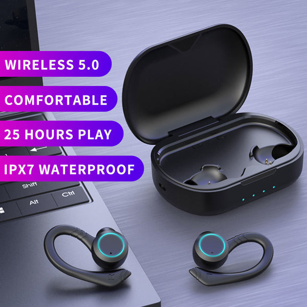 Cyboris IPX7 Waterproof Wireless Sports Earphones Bluetooth 5.0 Touch Control Host Switch On-ear Headphones Professional Water-resistance 8D Sound Surround Headsets Magnetic Charging