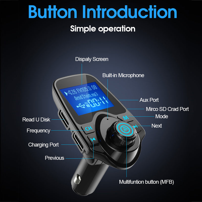 Bluetooth FM Transmitter Wireless MP3 Radio Adapter for Car