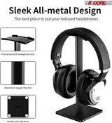 Headphone Stand Headset Holder with Aluminum Supporting Bar Flexible ABS Solid Base for All Headphones Size HD STND (Black)