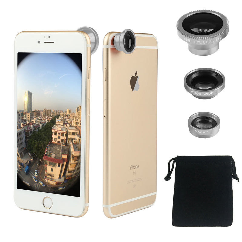 Phone Camera Lens Kit Magnetic 180°Fisheye Lens 0.67xWide Angle 10X Macro Lens