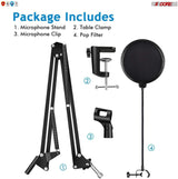 Professional Microphone Stand with Pop Filter Heavy Duty Microphone Suspension Scissor Arm Stand and Windscreen Mask Shield 5 Core RM STND 2 (with Pop Filter)