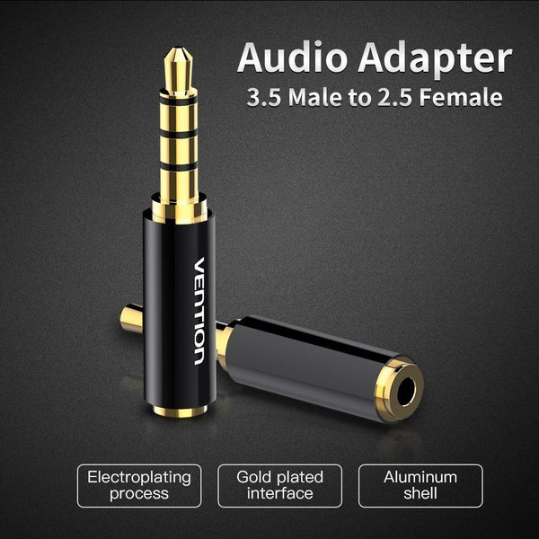 VENTION 2 Pack 3.5mm Male to 2.5mm Female Audio Travel Adapter Gold Plated Aux Auxiliary Plug Splitter 3 Ring Jack Support Microphone Earphone (Black)
