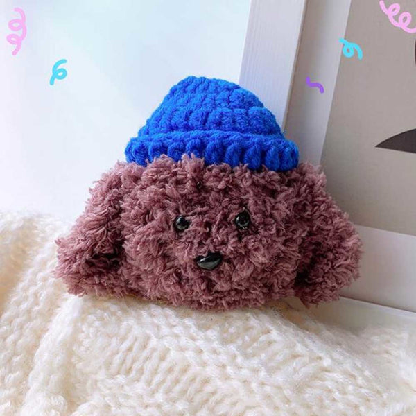 Coffee Dog Plush Knitted Wireless Headphone Case Silicone Wireless Bluetooth Earbuds Headphones Case