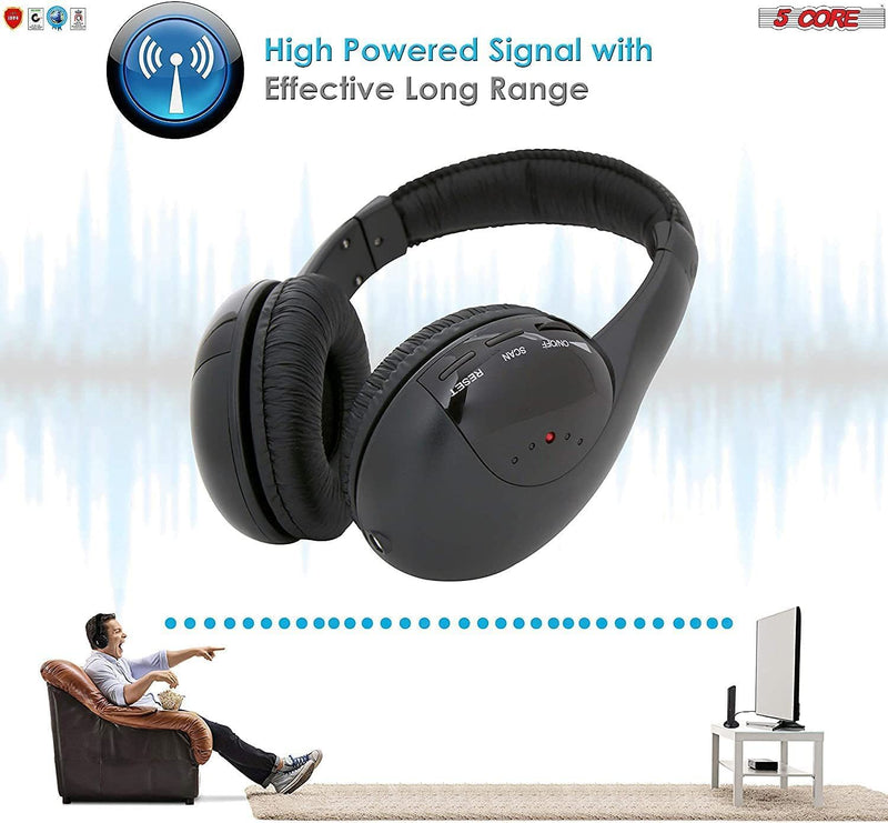 New TV Headphone Headset 5 in1 Wireless RF & Transmitter PC Audio System FM, Long Battery Life Surround Sound No Wire 5 Core HDP 3N1