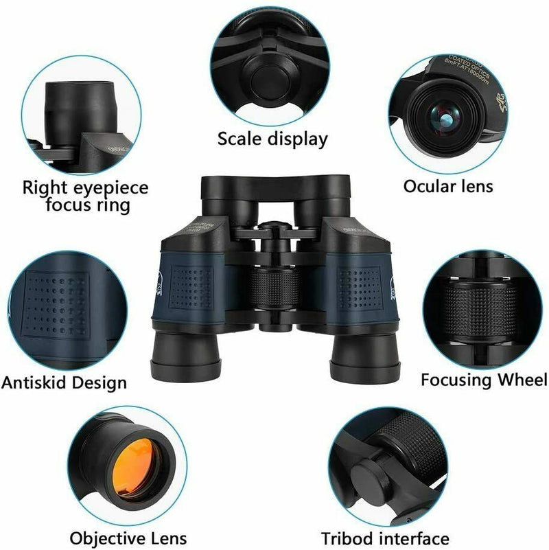 60X60 Zoom Binoculars Day/Night Vision Travel Outdoor HD Hunting Telescope Bag