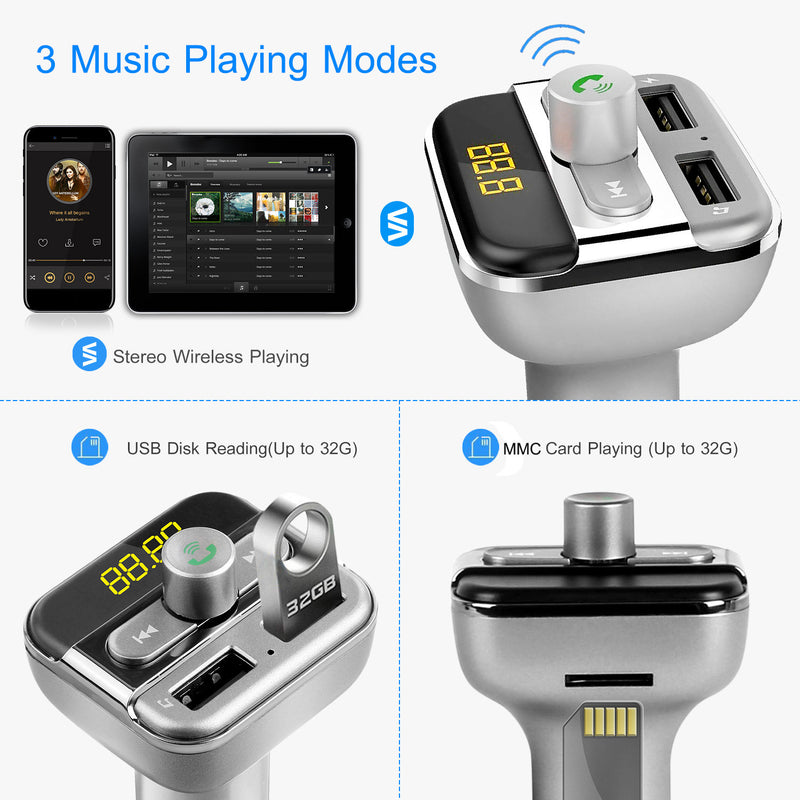 Car Wireless FM Transmitter 3.4A Dual USB Charge Hands-free Call Car MP3 Player