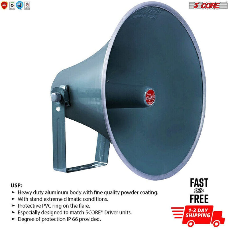 Indoor Outdoor PA Loud Speaker Horn 18 Inch (1000W PMPO) Waterproof 5 Core
