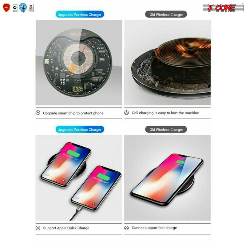 Wireless Fast Charger Pad Glass Top Qi 15W Boost charge for iPhone Samsung Slim Wire Less Charging USB-C 2020 5 Core CDKW01 B