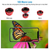 Phone Camera Lens Kit Magnetic 180°Fisheye Lens 0.67xWide Angle 10X Macro Lens