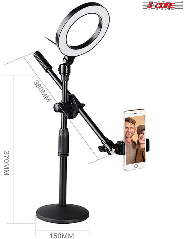 10'' Ring Light Overhead Phone Mount LED Circle Lights 360° Adjustable Shooting Arm Dimmable for Video Recording, Live Streaming, YouTube, Makeup, Instagram, TIK Tok 5Core Ring Mob ST