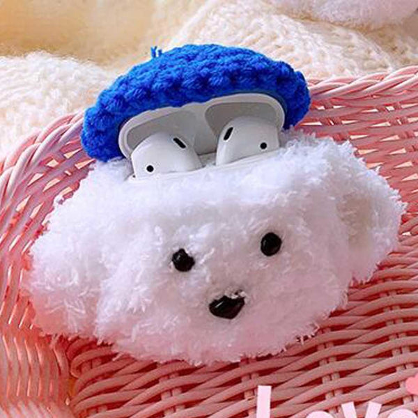 Plush Lovely Dog Knitted Wireless Headphone Case Silicone Wireless Bluetooth Earbuds Headphones Case