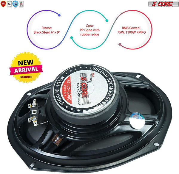 Car Speaker Coaxial 3 Way 6X9 Sold in Pair 1600 Watts PMPO Speakers for Car Audio Premium Quality 5 Core CS6940