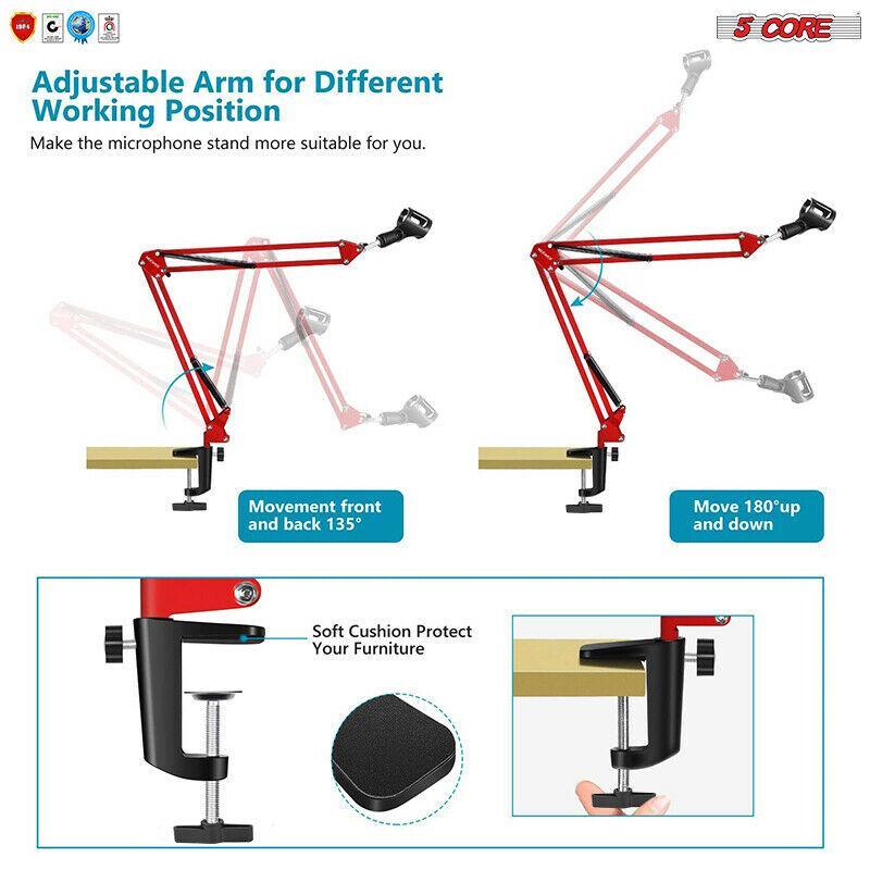 Microphone Stand Suspension Boom Scissor Arm Upgraded Studio Microphone Mic Holder Mike Stand Clamp 5 Core MS ARM (White)