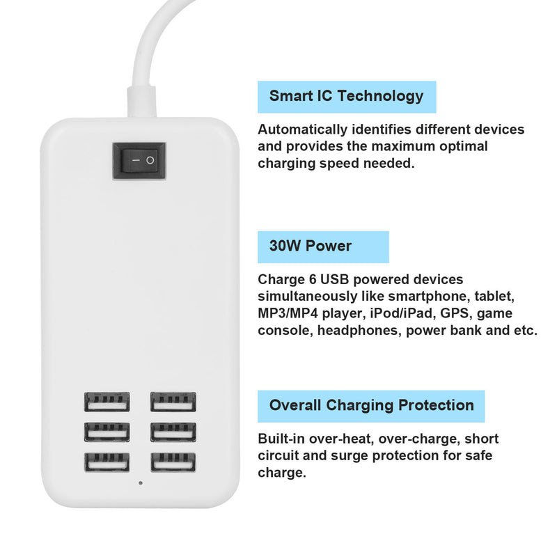 Multiport 6-USB US AC Wall Charger