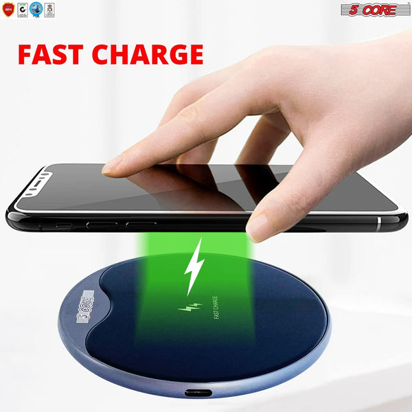 Wireless Fast Charger Pad Glass Top Qi 15W Boost charge for iPhone Samsung Slim Wire Less Charging USB-C 2020 5 Core CDKW01 MG