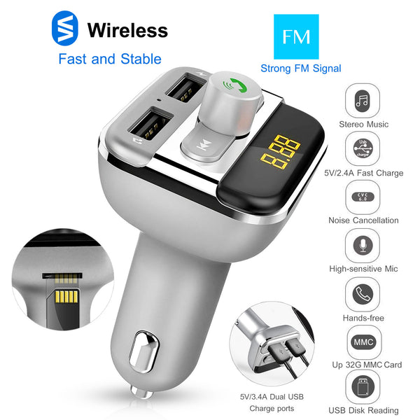 Car Wireless FM Transmitter 3.4A Dual USB Charge Hands-free Call Car MP3 Player