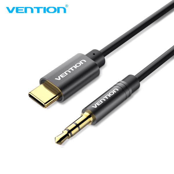 VENTION 3ft Type-C to 3.5mm audio adapter Retractable Gold Plated USB C to 3.5mm Jack Plug Audio Telescopic Spring Cord Male to Male Aux Cable for Type-C Phone/ Tablet Headset/ Car Stereo Speakers
