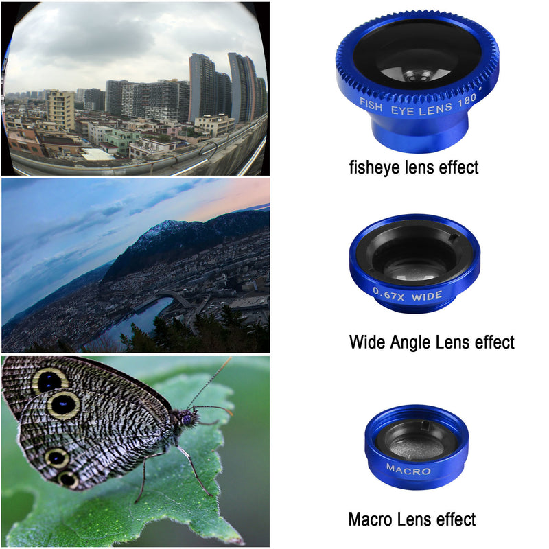 Phone Camera Lens Kit Magnetic 180°Fisheye Lens 0.67xWide Angle 10X Macro Lens