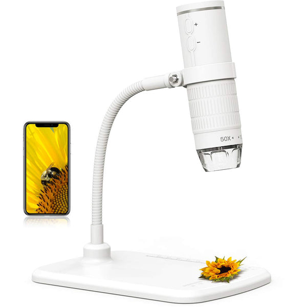 WiFi Digital Microscope HD 1080P Resolution 50 to 1000x Wireless Magnification Endoscope 8 LED Mini Camera with Updated Stand Portable Case, Compatible with iPhone iPad Android Mac Windows