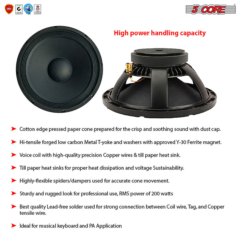 12 inch Subwoofer Replacement DJ Speaker Sub Woofer Loudspeaker Wide Full Range Loud 5 Core 12-155 08 AL